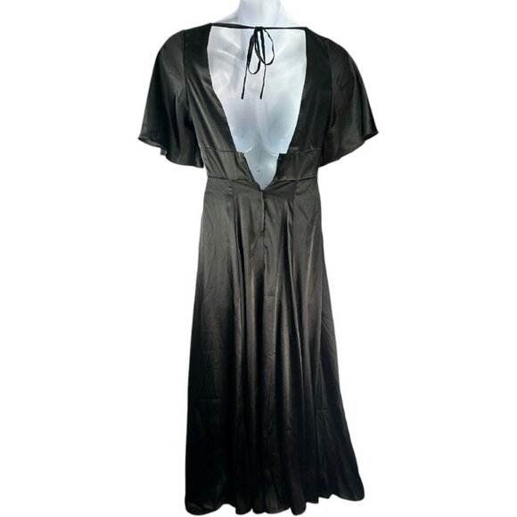 Galina Signature Charmeuse V-Neck Flutter Sleeve A Line Dress Black Size 6 - Picture 3 of 11